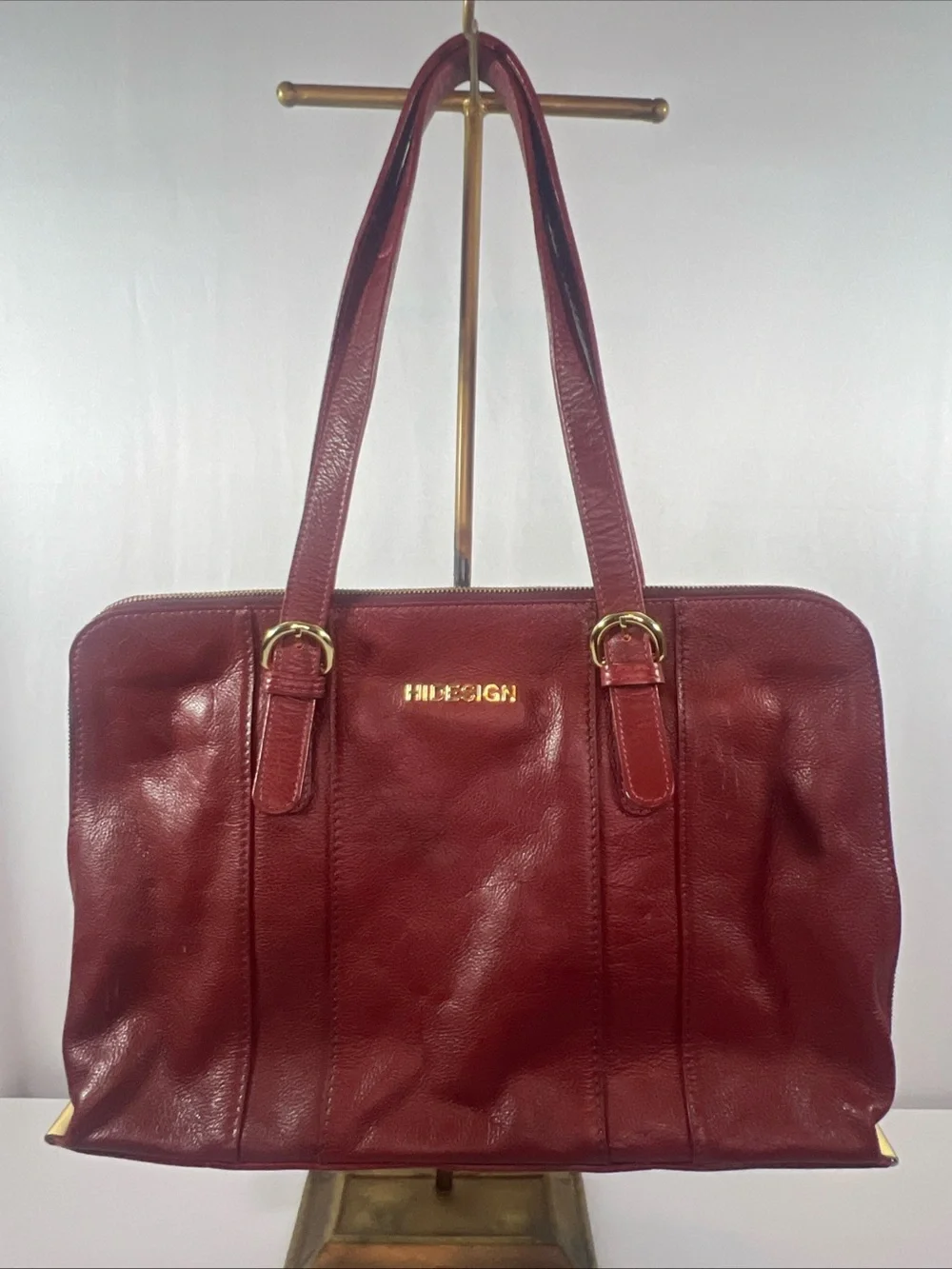 Hidesign Ersa 01 Red Leather Laptop Bag Women Work Tote Shoulder Briefcase Fits